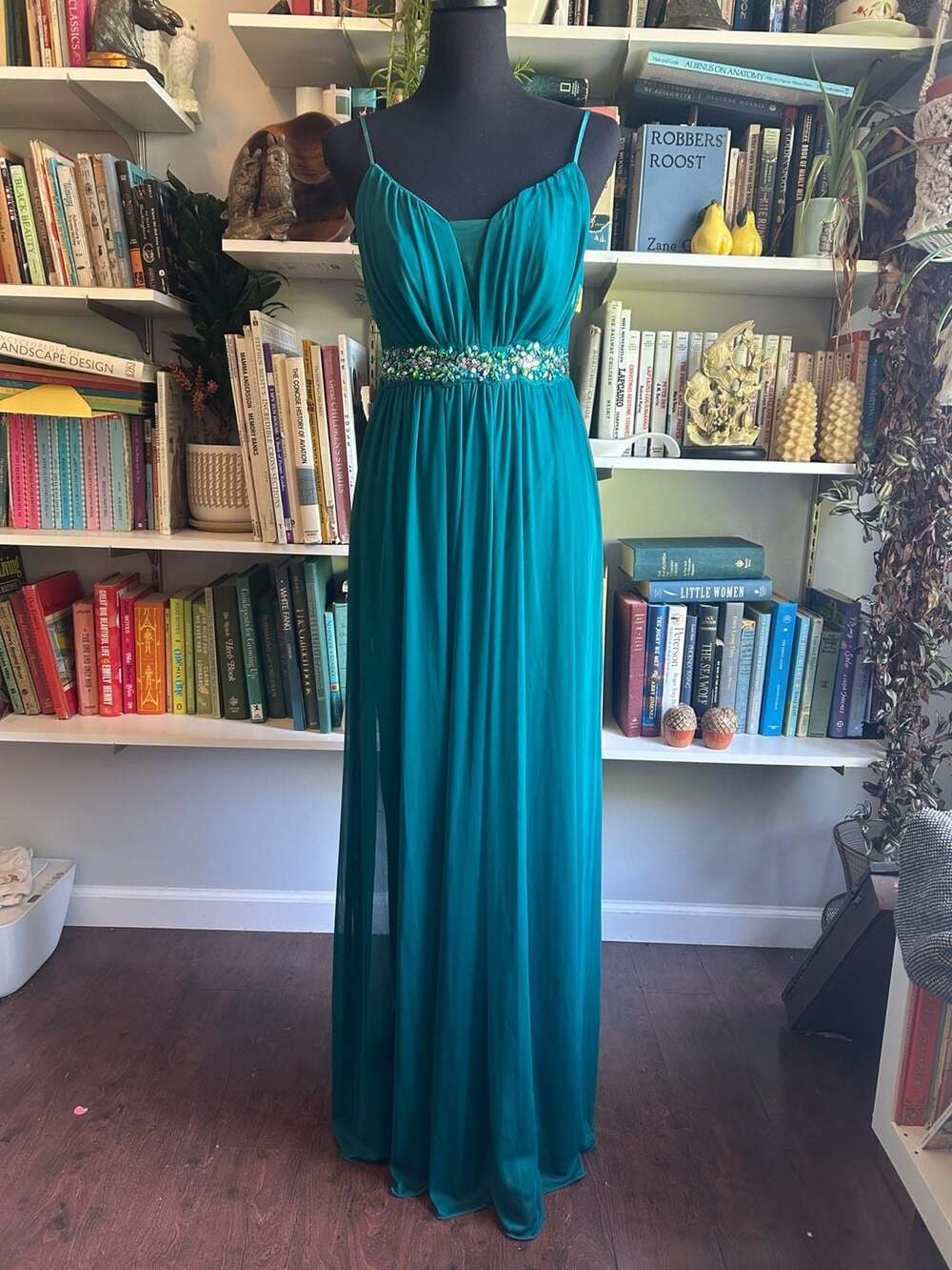 Teeze Me Beaded Waist Gown Size 1/2 Teal Green Formal Dress